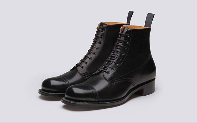 Grenson Shoe 1 Mens Derby Boots in Black Glace Leather GRS110884